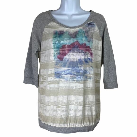 Free People We The Free Watercolor Print Raglan Tee Sz L - Picture 1 of 6